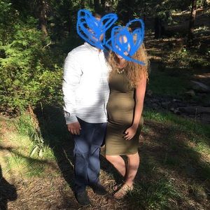 Super cute stretchy knee length, army green dress